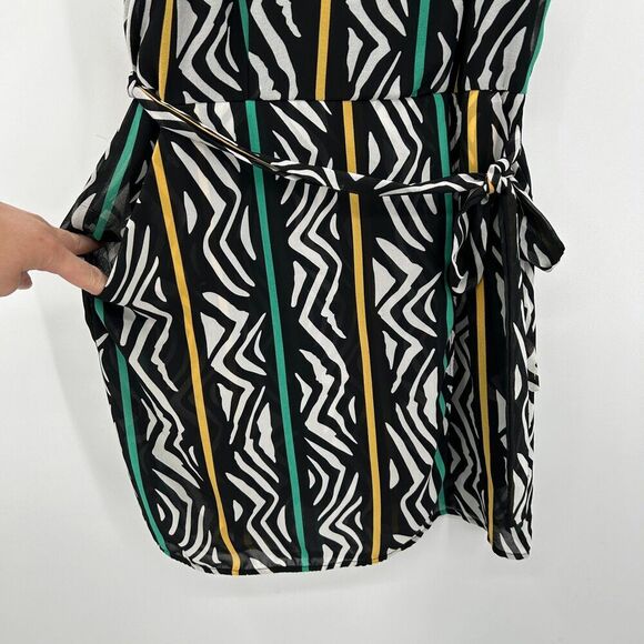 FOREVER 21 Black White Retro 80s 90s Spaghetti Strap Mini Dress Size Medium - Picture 5 of 9